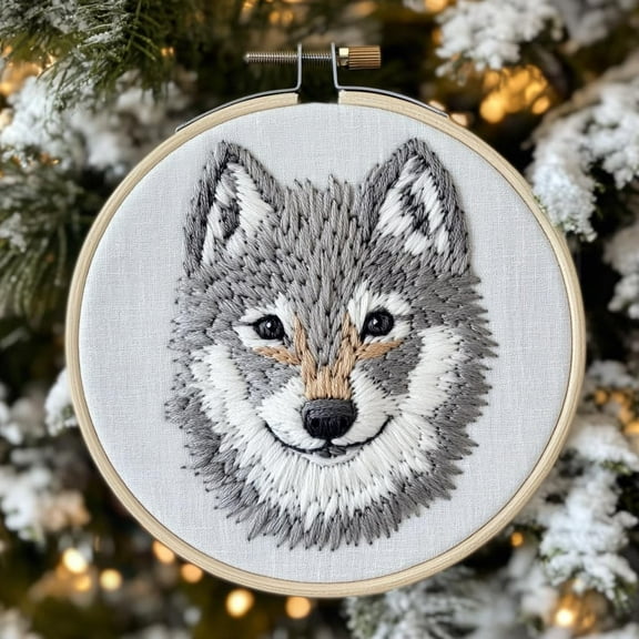 DIY Punch Needle Kits for Beginners Cute Wolf under Sunset with Hoop Embroidery Punch Needle Starter Set Easy for Adults and Kids Festival Gift and Decor 20x20cm-3