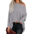 thumbnail image 3 of Suéter De Punto Batwing Manga Larga Un Hombro Color Puro Tops Casuales De Moda para Mujer Gris XL, 3 of 5