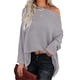 thumbnail image 3 of Suéter De Punto Batwing Manga Larga Un Hombro Color Puro Tops Casuales De Moda Para Mujer Gris S, 3 of 5