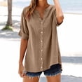 thumbnail image 2 of Vinsonshop Womens Button Down Shirt Casual Comfort Work Tops Linen Womens Clothing Linen Blouse Cotton Linen Cotton Gauze Summer Gauze Shirts Business Casual Gauze Tops Elegant Khaki L, 2 of 9