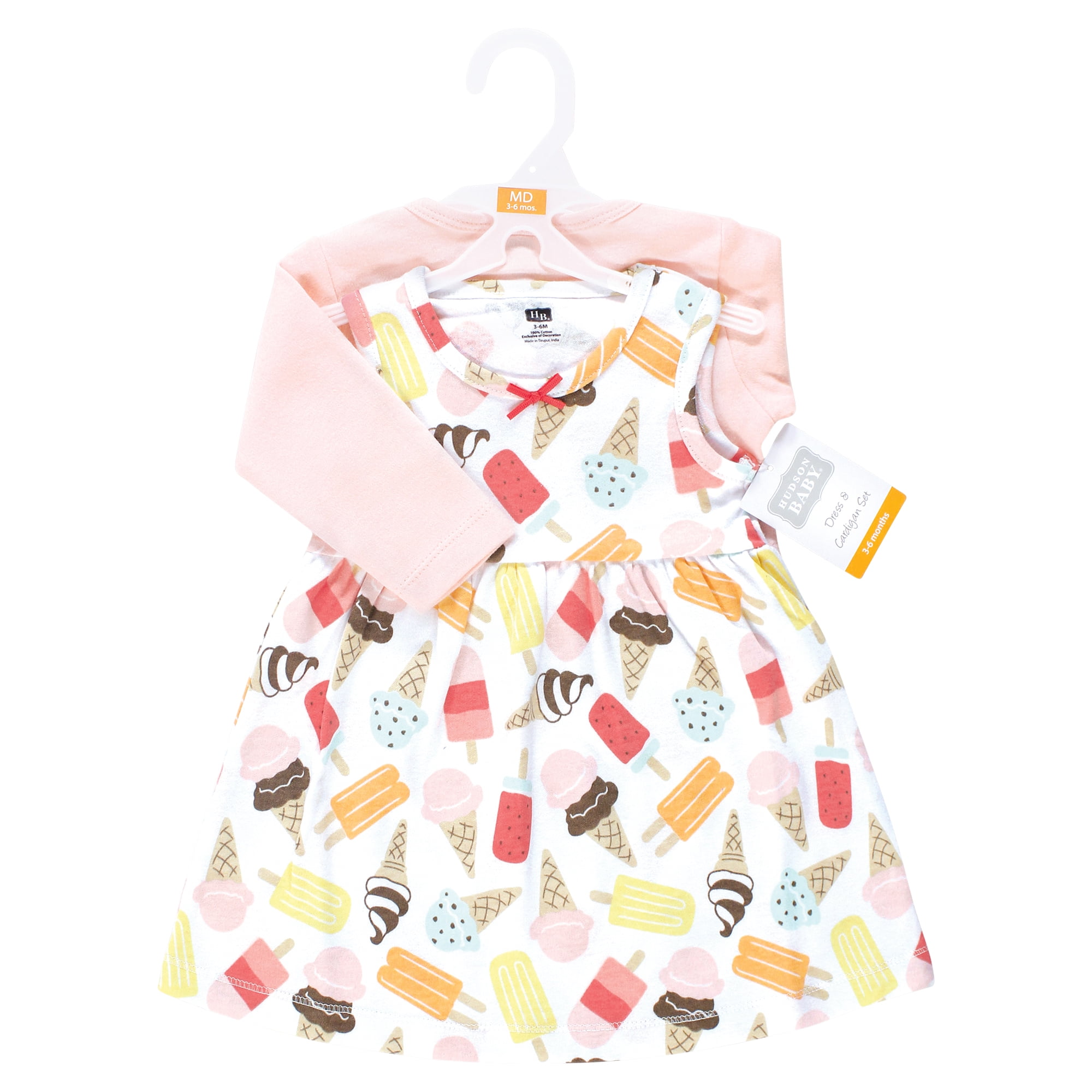 Hudson Baby Infant and Toddler Girls Cotton Dress and Cardigan Set, Ice Cream And Popsicles, 3T