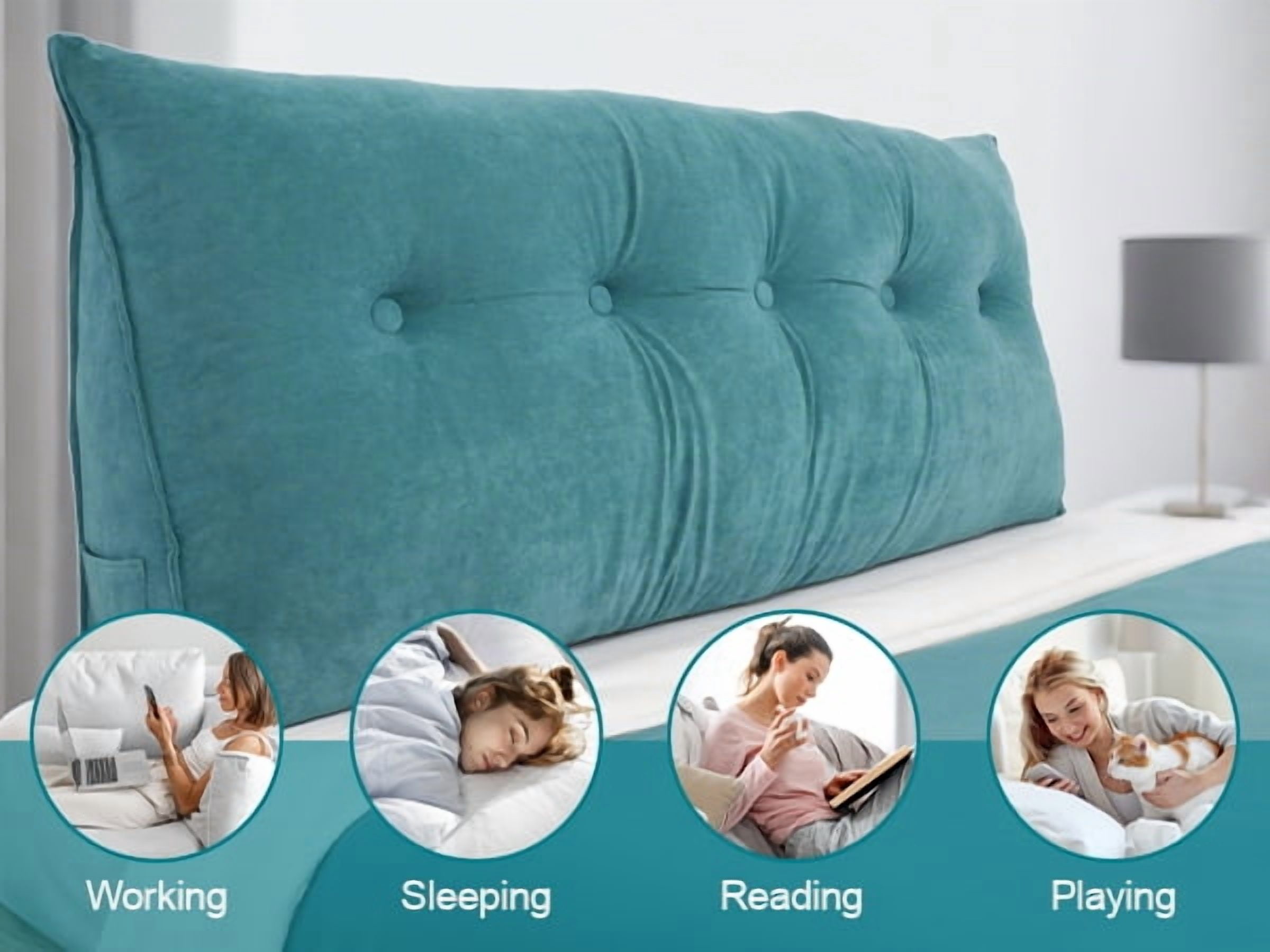Bed Wedge Pillow for Headboard, King Triangle Headboard Pillow,Green