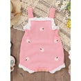 thumbnail image 4 of Infant Girl Knit Overalls Floral Embrodiery Contrast Color Square Neck Sleeveless Romper, 4 of 10