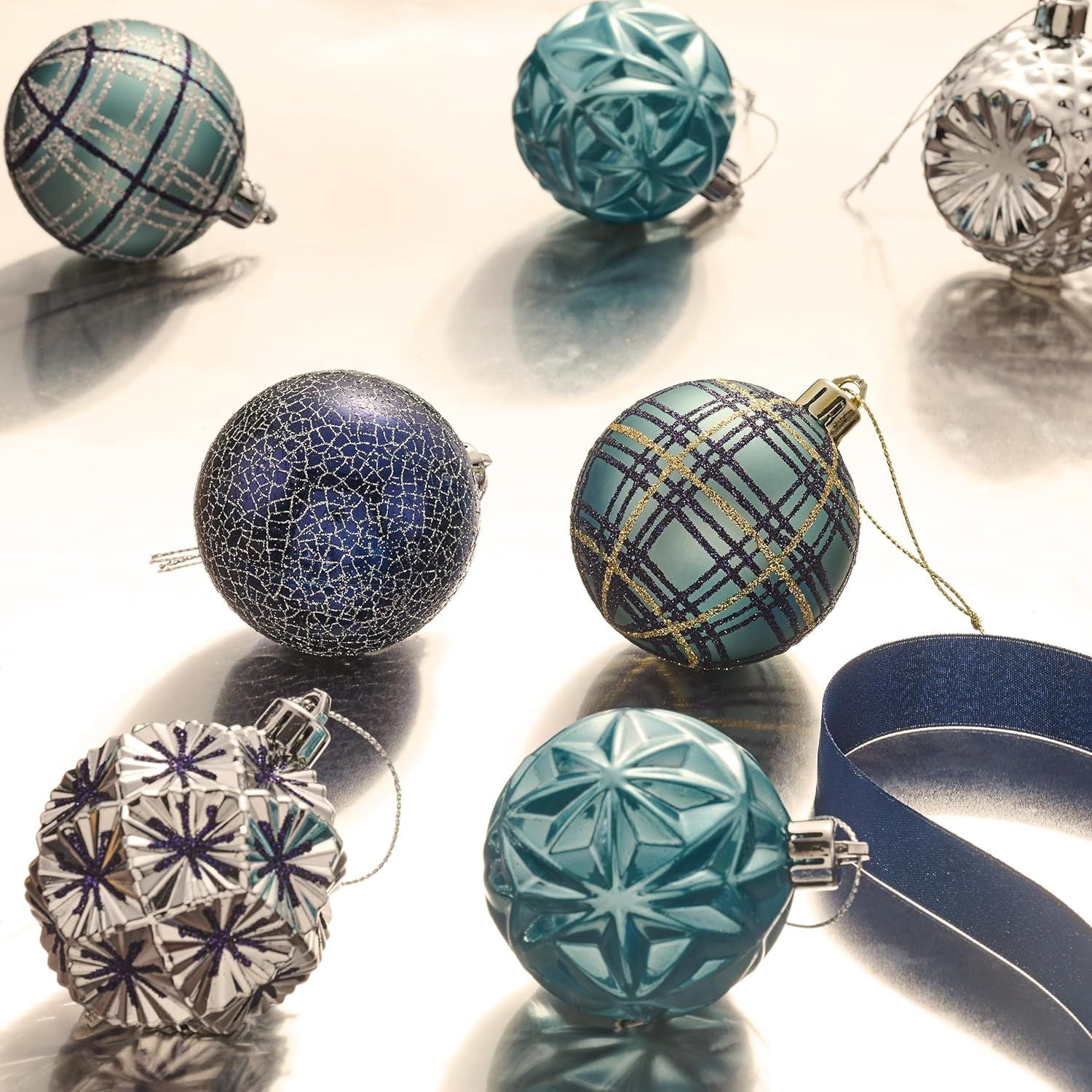Ornaments for Christmas Trees, 16ct 2.36 Inches White and Silver Shatterproof Christmas Tree Decorations, Hanging Ball Ornaments for Xmas Holiday Party Decor