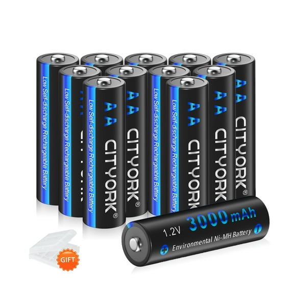 CITYORK 12 Pack 3000mAh AA Batteries 1.2V Ni-MH High Capacity Double-A Rechargeable Batteries with Battery Case