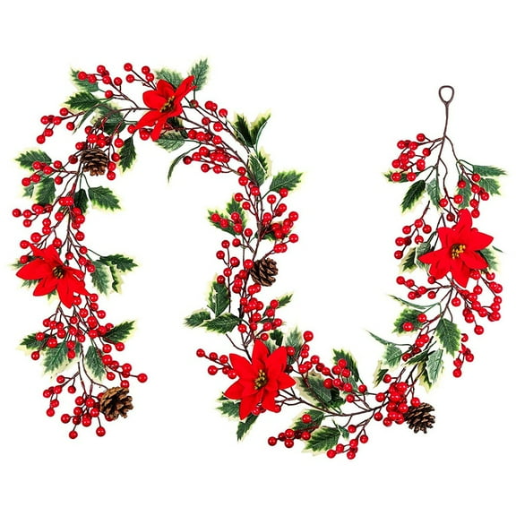 ZOELNIC 6.5FT Red Berry Christmas Garland, Artificial Christmas Poinsettia Berry Garland with Pine Cones, for Holiday Home Xmas Tree Decor