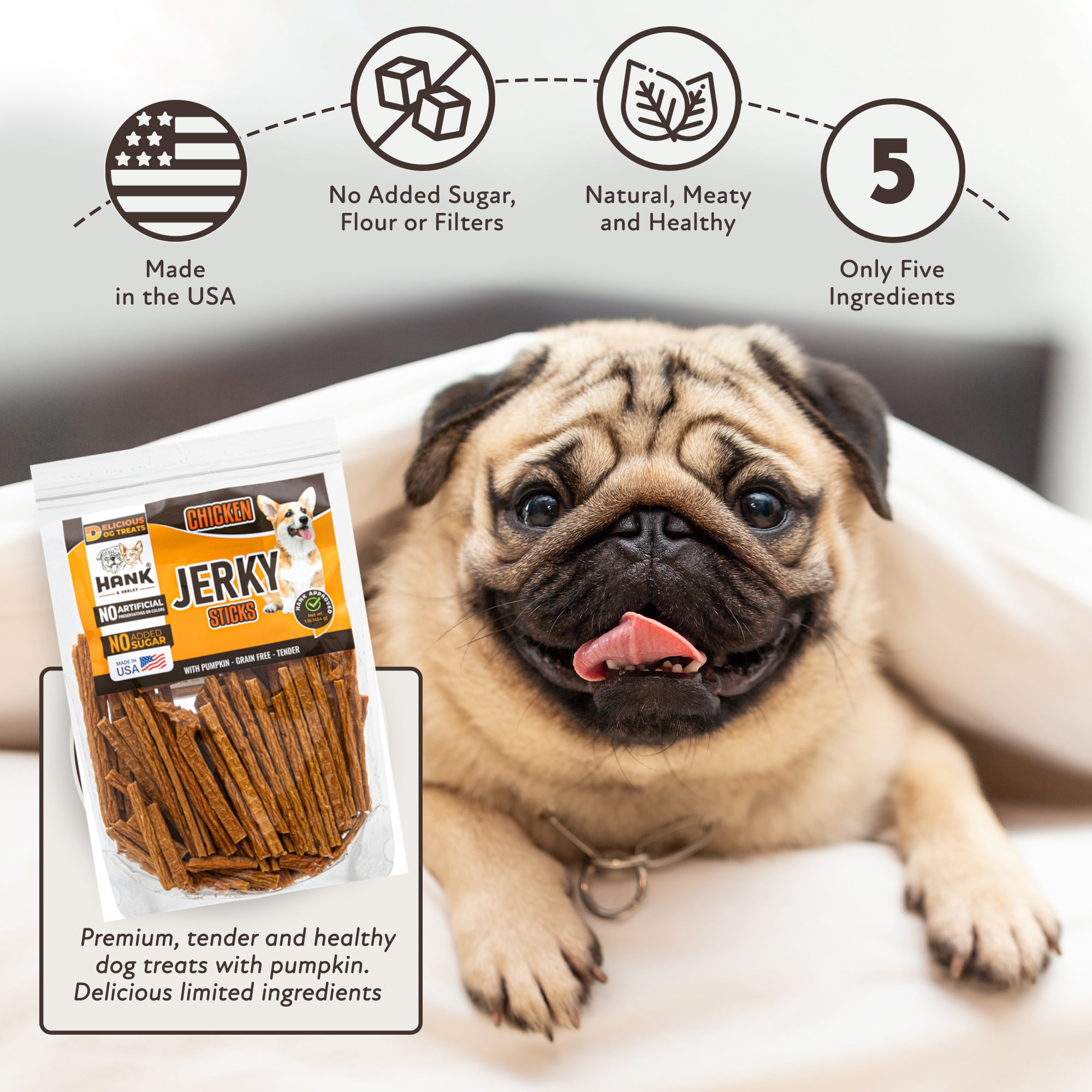 Hank & Harley Jerky Sticks Dog Treats - Chicken Flavor, 1 lbs Bag