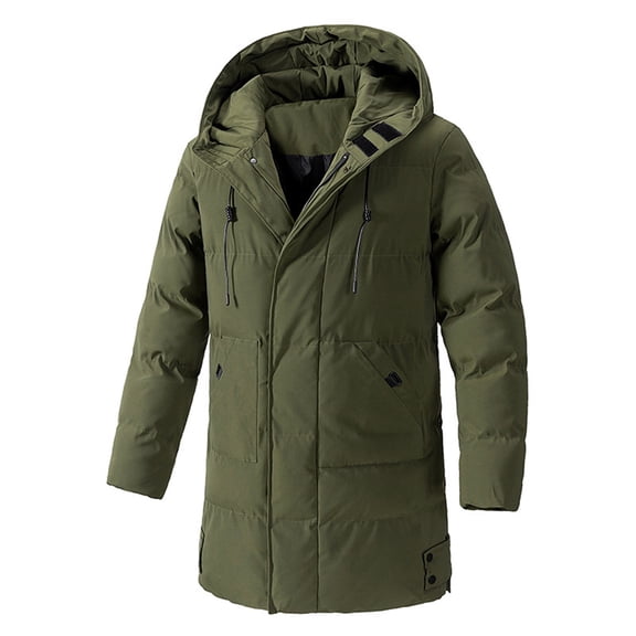 Honti Men's Plus Size Winter Parka - Hooded Mid-Length down Cotton Coat for Autumn & Winter, Extreme Cold Protection, Oversized Casual Green Large