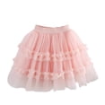 thumbnail image 2 of ZHOGXU Childrens Kids Girls Skirt Elastic Waist Solid Color Layered Hem Mesh Comfortable Fashion Mini Skirt For Casual Daily Wear,Pink,7-8 Years, 2 of 9