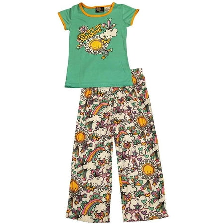 Fancy Girlz - Little Girls Short Sleeve Leopard Hearts Pajamas GREEN SUNSHINE / 5/6