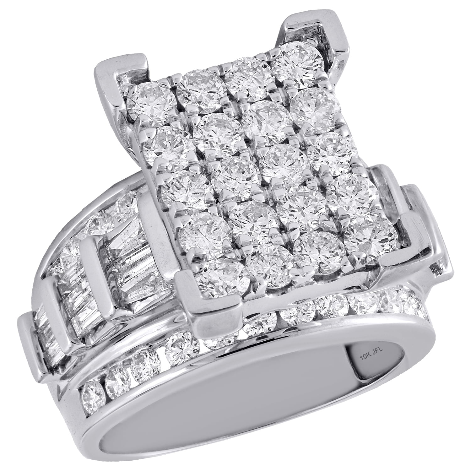 Jewelry For Less 10K White Gold Round & Baguette Diamond Rectangle