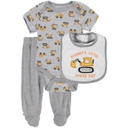 Bon Bebe Boys 0-9 Months Construction Bodysuit Pant Set with Bib(Grey 0-3 Months)