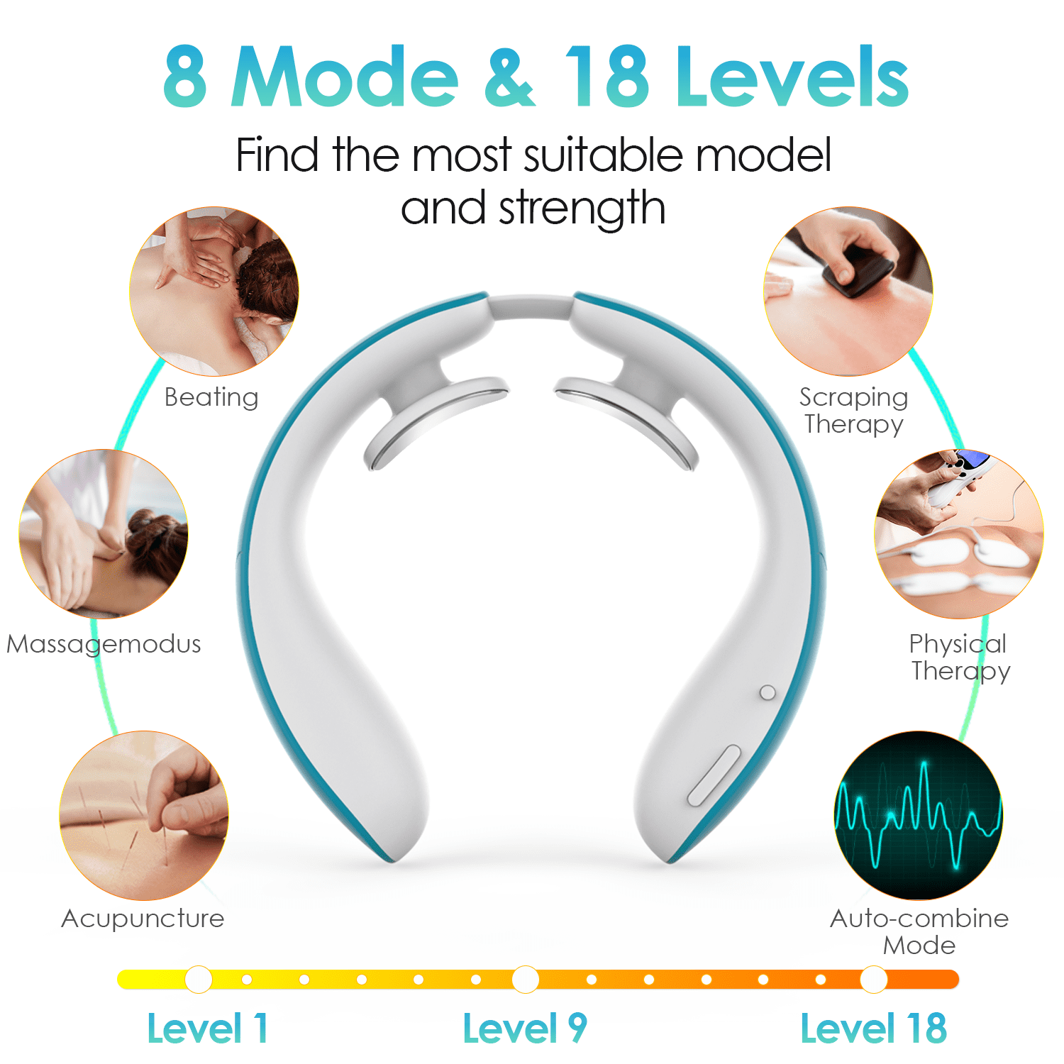 KaRQlife Intelligent Neck Massager with Heat,Electric Pulse Neck Massager for Pain Relief,6 Modes 18 Levels Cordless Deep Tissue Massager, Control