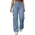 thumbnail image 4 of QERINTE Womens Plus Size Cargo Jeans Women Stretch Straight Leg Jean High Waist Wide Leg Baggy Boyfriend Jeans, 4 of 5