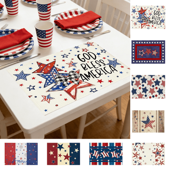 CuiLiyq 4th of July Patriotic Placemat, Red White and Blue American Flag Stars Patriotic Placemat, for Independence Day Memorial Day Party Suppliesm, 17.7" x 11.8"