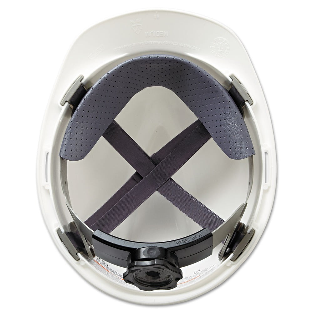 MSA 475358 V-Gard Cap Style Safety Hard Hat With Fas-Trac III Ratchet Suspension | Polyethylene Shell, Superior Impact Protection, Self Adjusting Crown Straps - Standard Size in White
