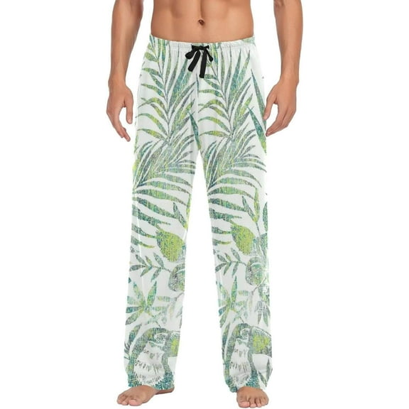 Tropical Palm Leaves Ghost Pajama Pants, Men's Lounge Pants Light with Drawstring and Pockets, Christmas New Year Birthday Father's Day Gifts, X-Large