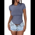 thumbnail image 3 of Camisetas Básicas para Mujer, Tops de Verano 2025, Camisetas de Corta, Ajustadas, Ropa para Hacer Ejercicio en el Gimnasio. Azul M, 3 of 8