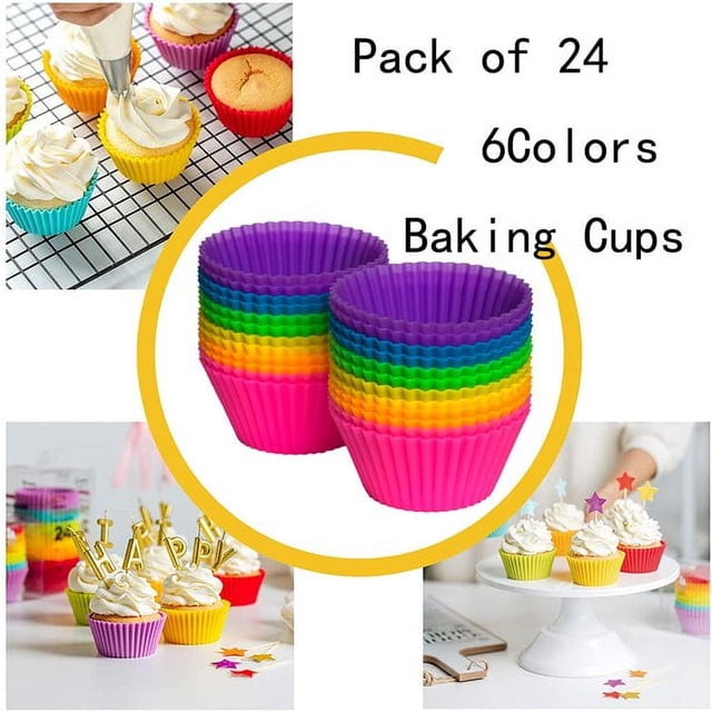 Paquete de tazas de silicona para hornear cupcakes, 24 moldes antiadherentes para magdalenas de gelatina Adepaton HQ-124
