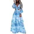 thumbnail image 1 of JUNWELL Robe Bohème d'Été pour Femmes, Robe Maxi Décontractée Grande Taille, Couleur Unie, Col en V, Robes Soleil, Dentelle à Franges, Longue Robe, 1 of 5
