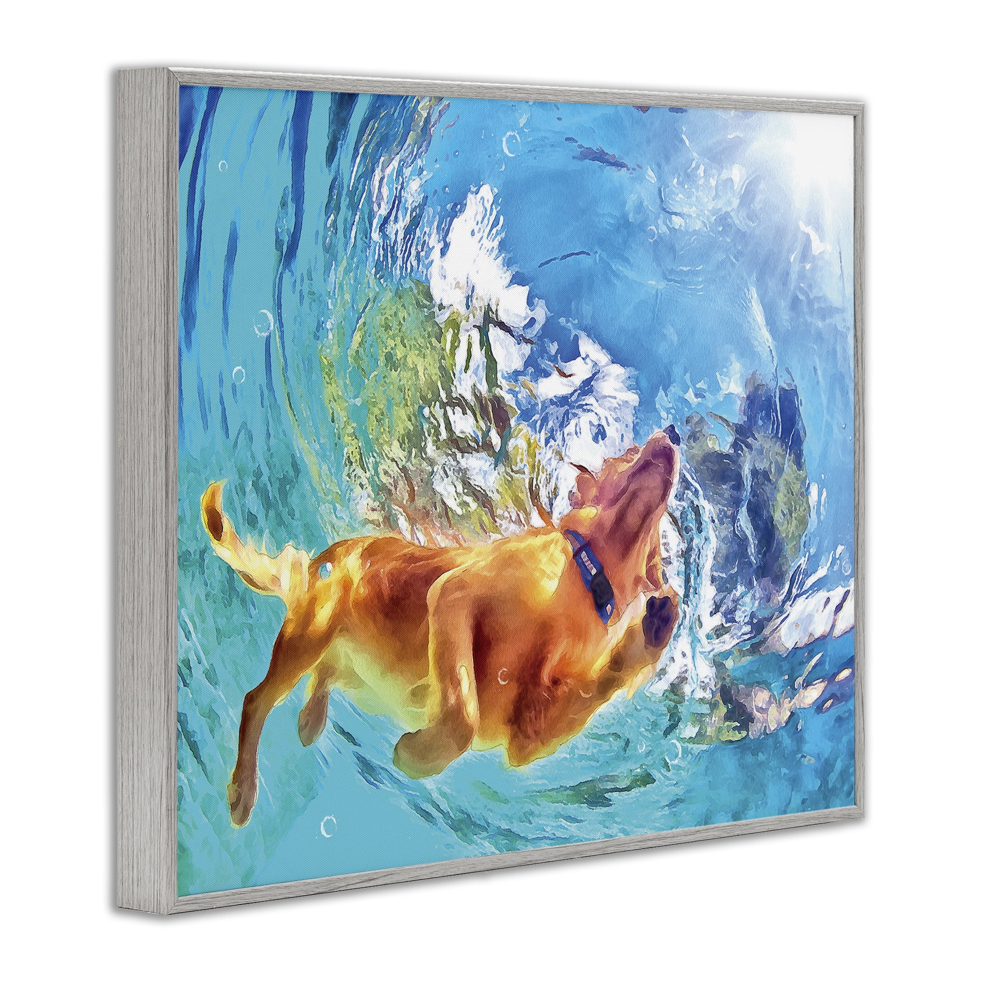 Stupell Industries Underwater Swimming Dog Animals & Insects Painting Gray Framed Art Print Wall Art, 14 x 11