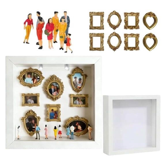 Personalize Miniature Museums Silhouetted Box Set with Gold Frame and Figures Photo Display Shadows Box for Home Decors