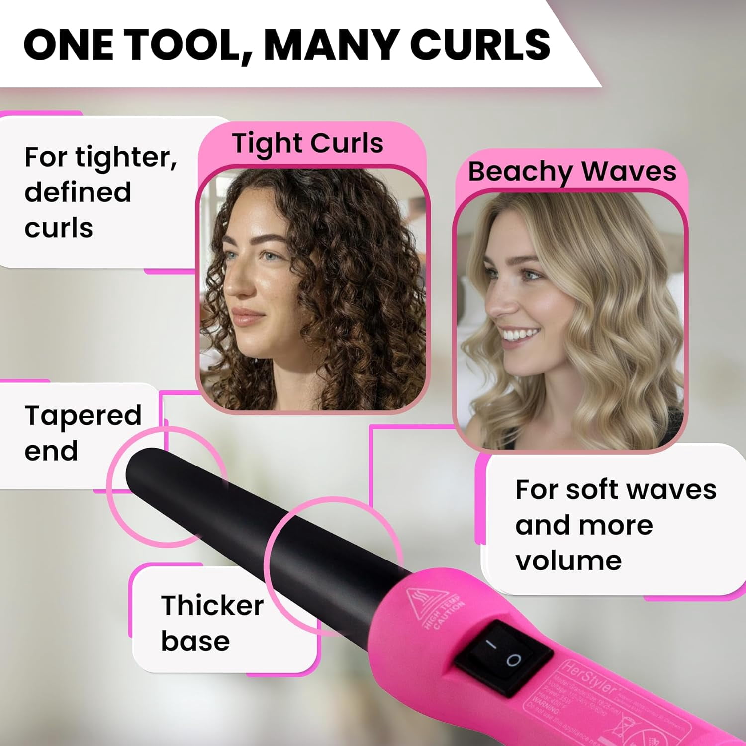 Herstyler Baby Curls Curling Iron, 9 / 18 mm, Dual Voltage  display picture 3