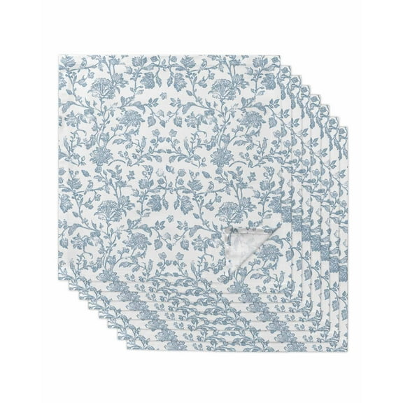 nqOlkjepod Light Blue Flower Cloth Napkins Set of 8 Reusable Dinner Napkins, Vintage Farmhouse Boho Leaf Spring Cocktail Napkin Washable Table Napkins for Wedding/Holiday Party/Baby Shower 20"x20"