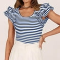 thumbnail image 6 of UYISJ Women's Ruffle Short Sleeve Striped T Shirts 2024 Summer Scoop Neck Slim Fitted Causal Basic Summer Tee Tops Blue M, 6 of 9