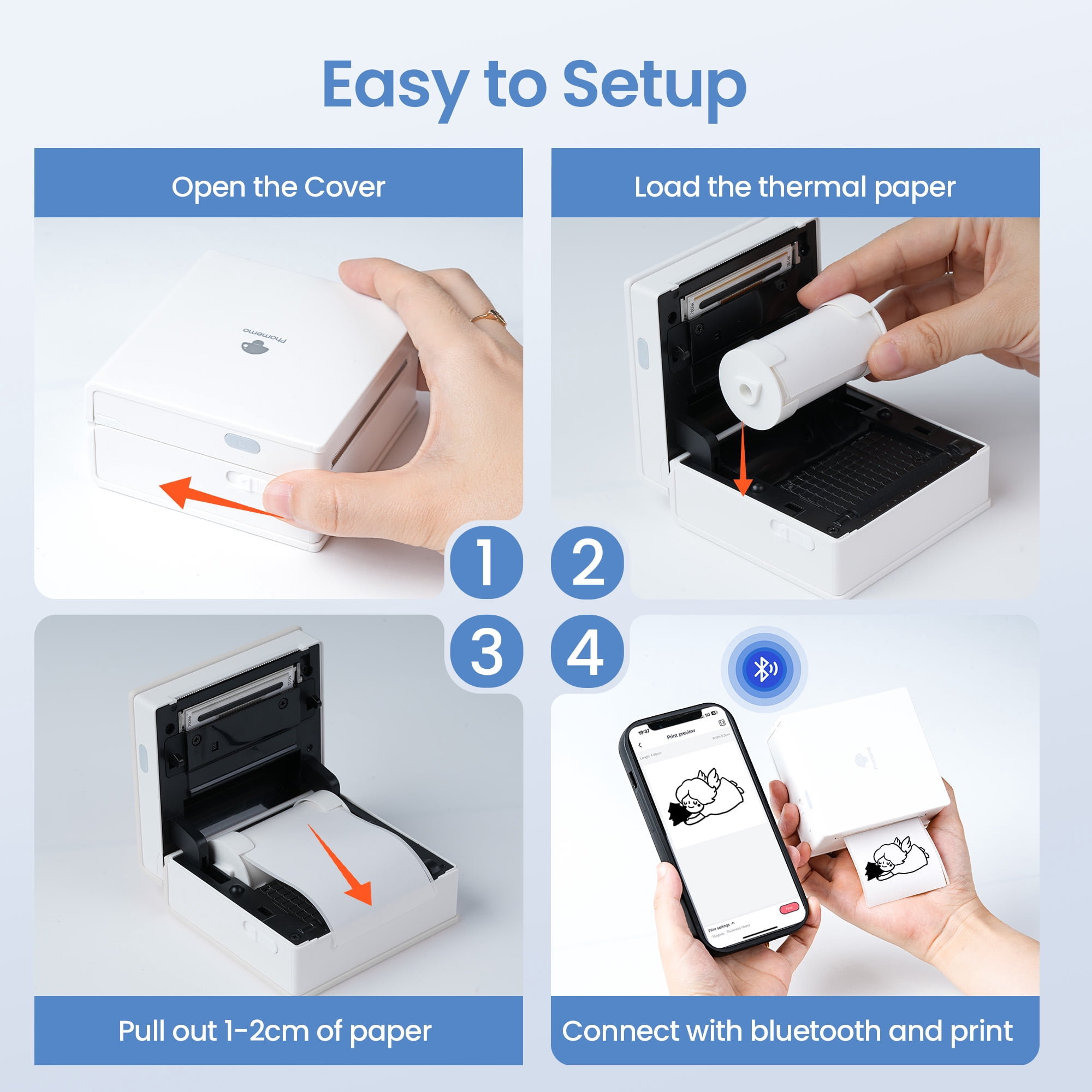 Phomemo Sticker Printer - M02 Label Maker Portable Bluetooth Thermal Sticker Printer for Notes, Gifts, Journals, Planners, Scrapbooking, and Creative Projects(White)