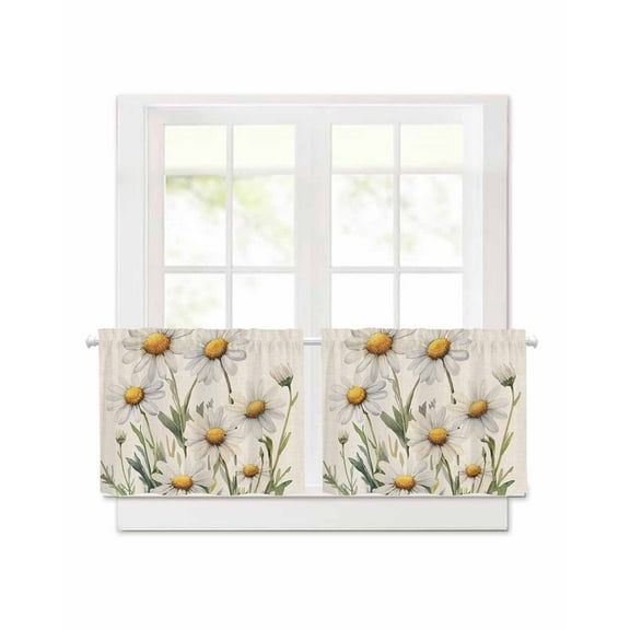 Spring Daisy Short Blackout Curtains 36 Inch Long Watercolor Flower Floral Farmhouse Rod Pocket Kitchen Curtains, 2 Panels Thermal Insulated Room Darkening Drapes for Bedroom, 42"W x 36"L