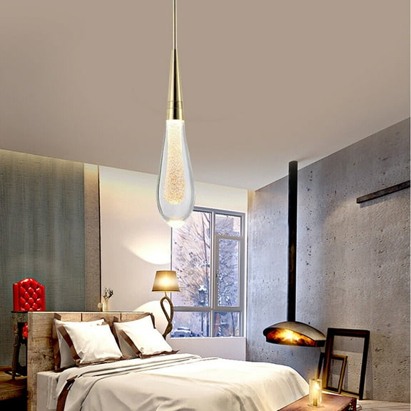 Miumaeov Modern Crystal Glass LED Chandelier Pendant Lamp Rain Drop Hanging Light Fixture