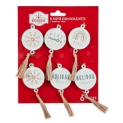 Holiday Time Christmas Tree Mini Ornaments, Messages with Tassels, 6 Count