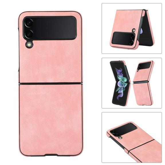 Dteck for Samsung Galaxy Z Flip 4 6.7" 2022 Lightweight & Ultra-Thin Folding Case, PU Leather Anti-Drop Shockproof Protective Case for Samsung Z Flip 4 5G Ladies Girls Women Men, Pink