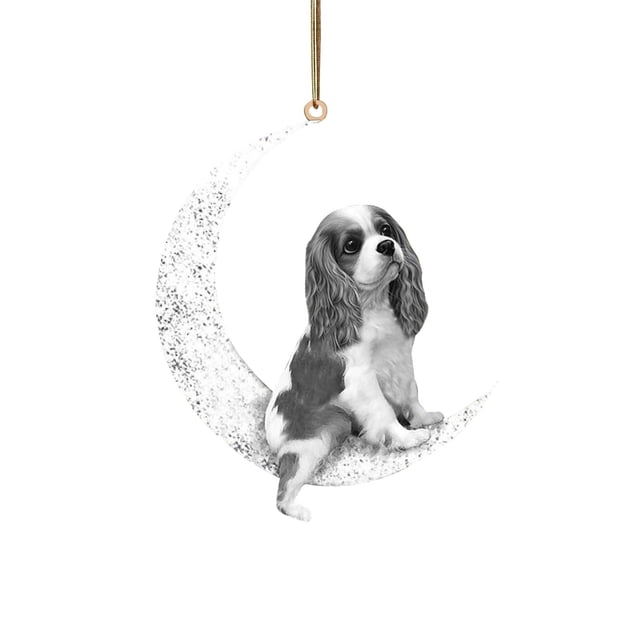 Arte del hierro Siéntese en la luna Adorno de luna de perro encantador para amantes de los perros Colgante de árbol de Navidad Wmkox8yii gf6348