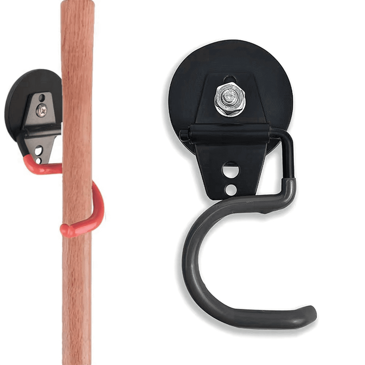 2 Pack Non-Slip Garage Storage Hooks Heavy Duty Strong Iron Magnetic Broom Mop Tool Holder Garden Hoe Holder Black