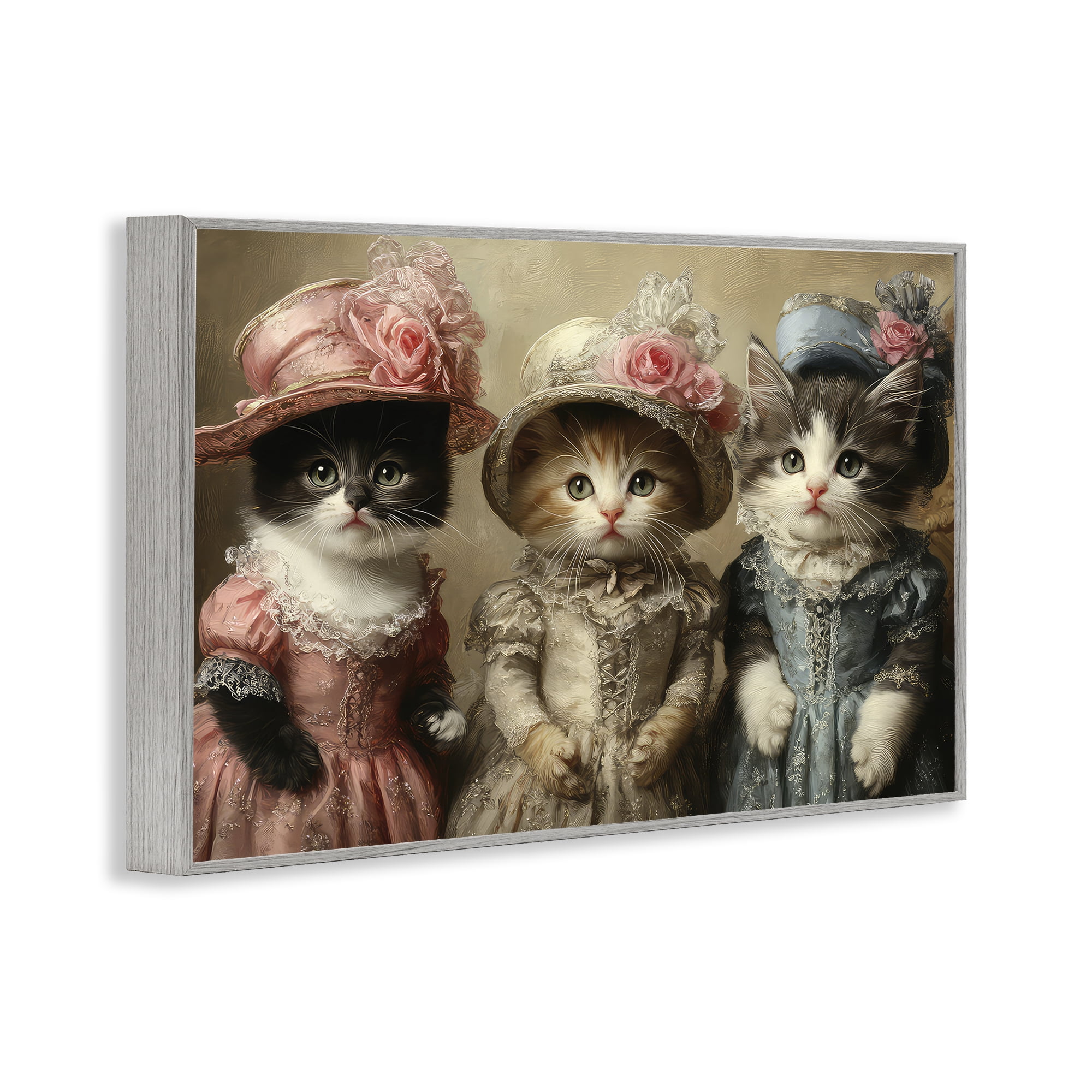 Stupell Industries Vintage Dress Cats Gray Framed Giclee Art, design by The Wands Want