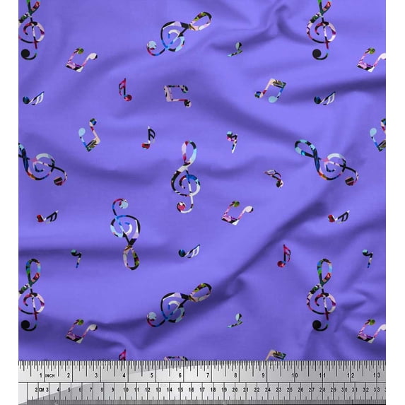 Soimoi Modal Satin Fabric Notes Musical Instrument Printed Craft Fabric by The Yard 42 Inch Wide