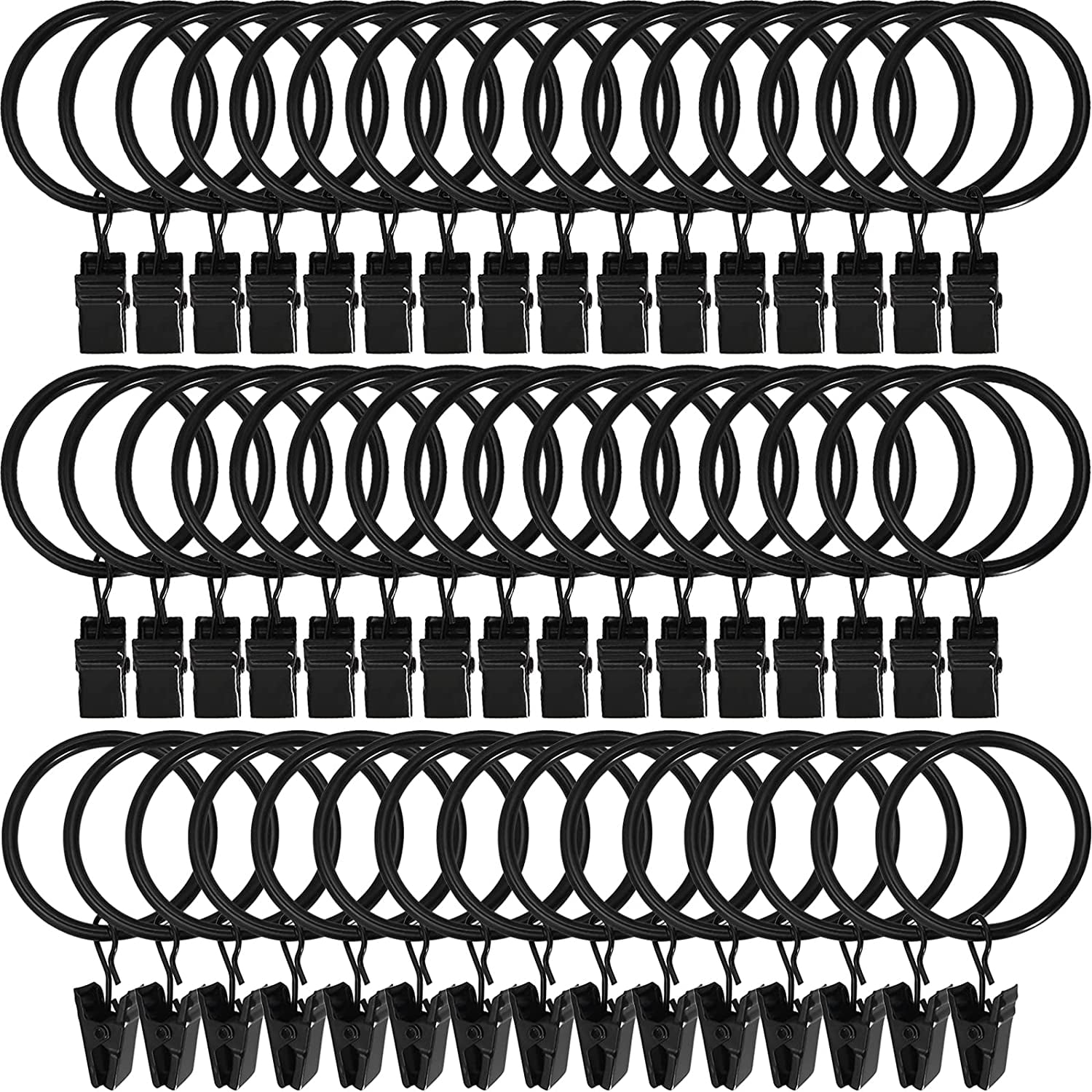 60 Pack Metal Curtain Rings with Clips, Curtain Clip Rings Hooks for