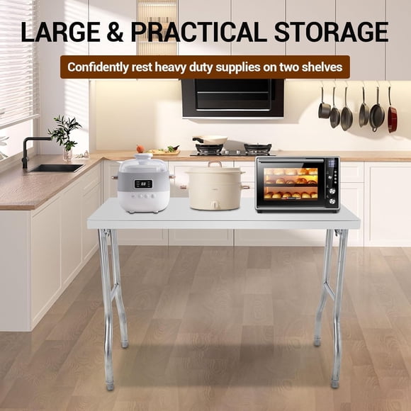 EDTara Commercial Worktable Workstation, Stainless Steel Folding Table with Metal Adjusting Foot for Kitchen