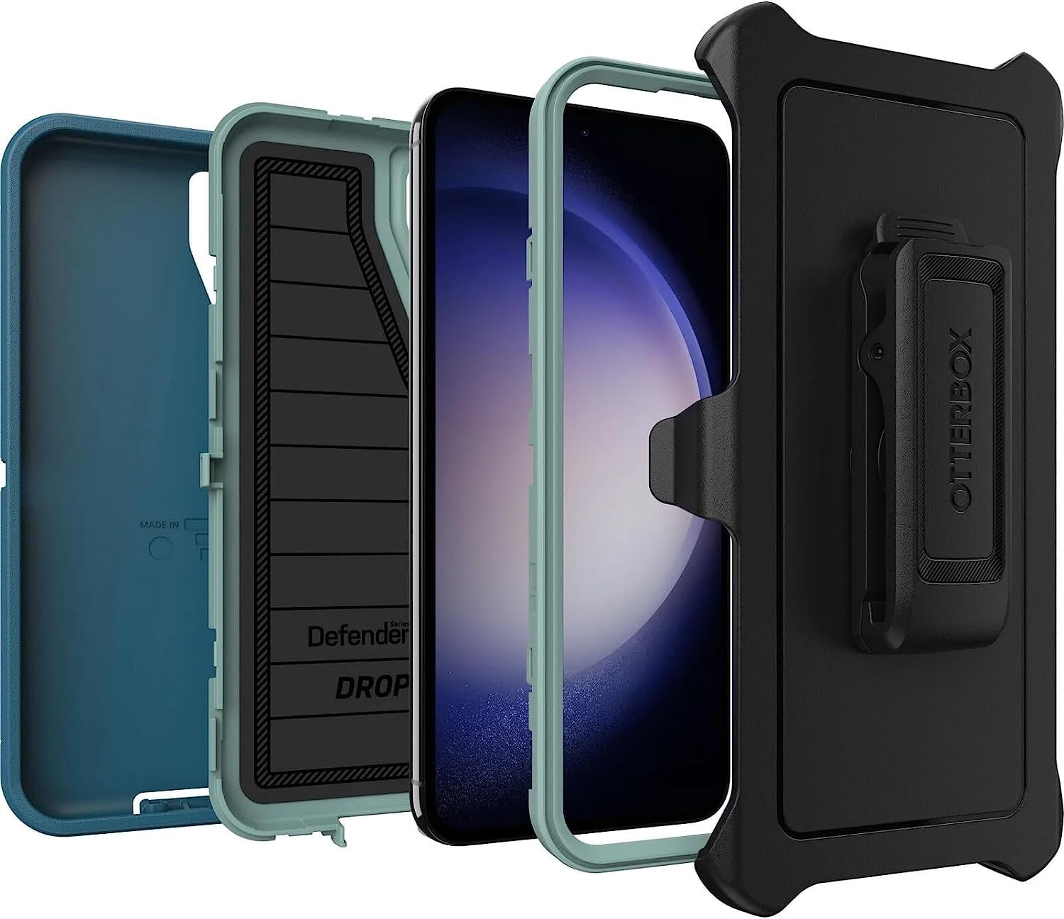 OtterBox Galaxy S23+ Only - Defender Series Case - Manoeuvre Blue, Rugged & Durable - with Port Protection - Includes Holster Clip Kickstand - Non-Retail Packaging