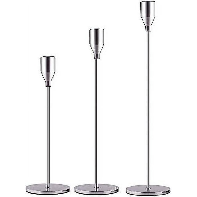Juego de 3 candelabros negros mate para velas cónicas, candelabro decorativo para bodas, cenas, fiestas, se adapta a velas de 3/4 de pulgada de grosor y velas LED (soporte de metal para