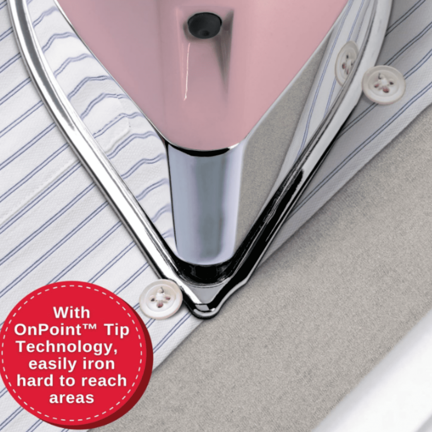 Steam Iron (1700W) | Steamer with Stainless Steel Plate, OnPoint Precision Tip for Hard-to-Reach Areas, Vertical Steam, Auto Shutoff & 300ml Tank Capacity – Pink