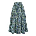 thumbnail image 2 of WTOBBY Women's Floral Print Bow Accent Maxi Skirt Pleated Tiered Long Skirt Casual Boho Skirt with Elastic Waist and Lightweight Flowy Fabric for Spring,Light Blue S, 2 of 4