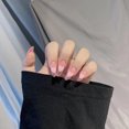 thumbnail image 1 of Uñas postizas HUOGUO, acabado en forma de corazón, color melocotón, 24 unidades, 1 of 5