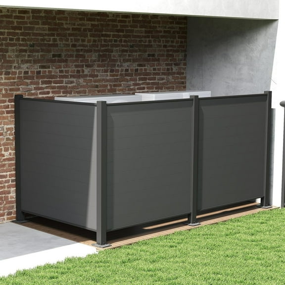 3 Panels Outdoor Privacy Screens, 50" W x 50" H Air Conditioner Fence, Trash Can Enclosure with Metal Stakes, Metal Decorative Fences for Garden Backyard Patio, Easy Assembly, Black