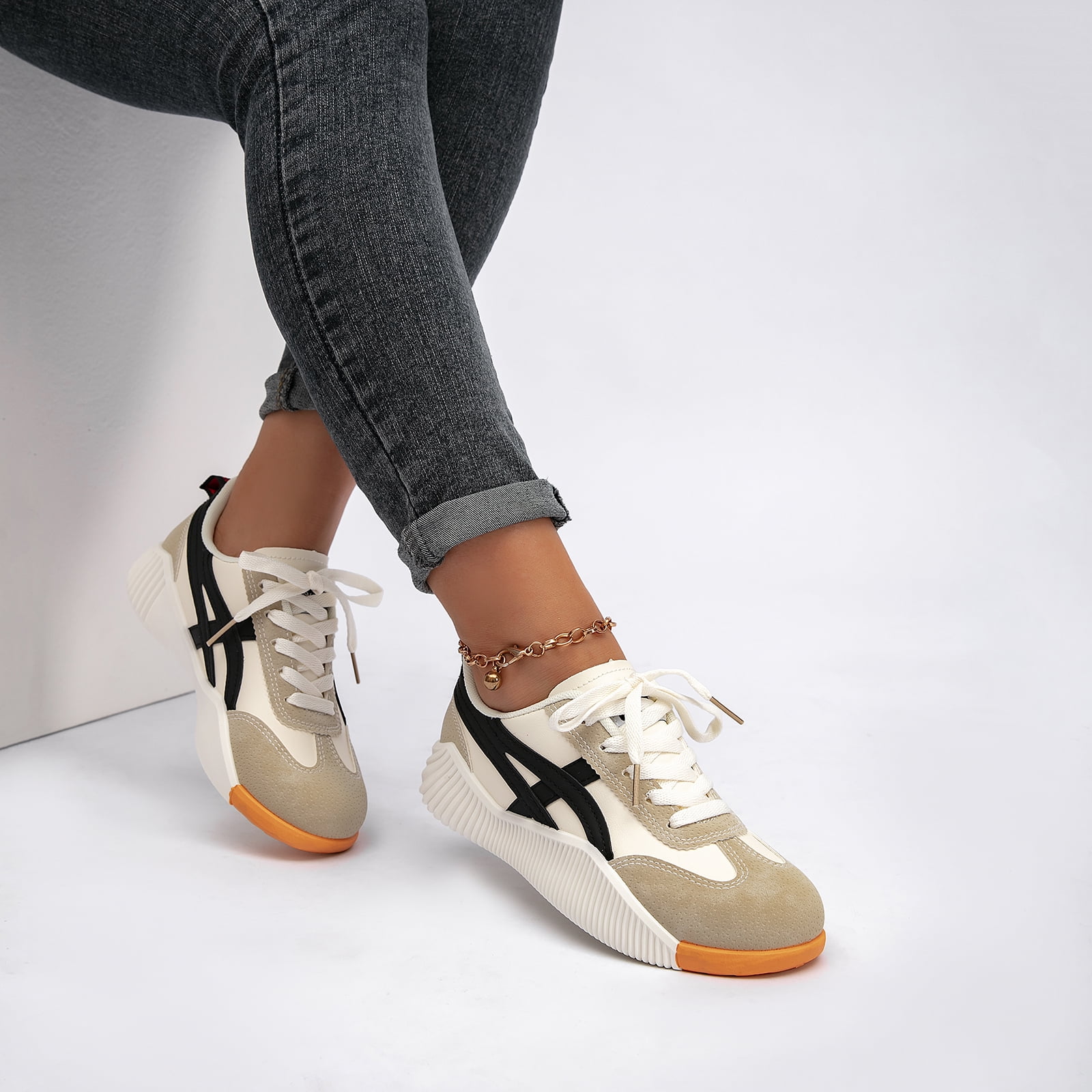 Women's Tennis Sneakers Walking Flat Low-Top Casual Lace-Up Orthopedic Sneakers For Women Comfort Vintage Sneakers with Walking Sports Work Traval