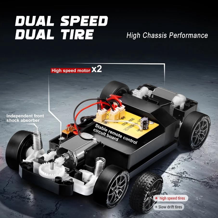 TXT-MATRIX 1:24 Scale RC Drift Car - 2.4GHz 4WD High-Speed Remote Control Car with LED Lights & Racing Kit