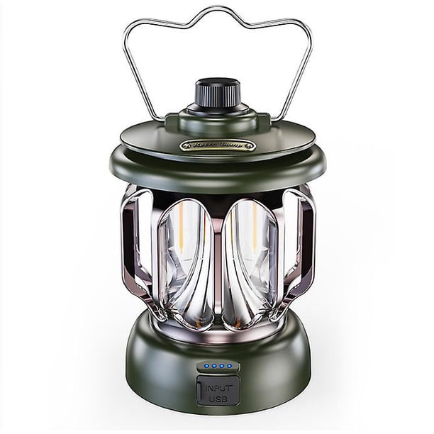 Green LED USB Rechargeable Camping Lamp Vintage Dimmable Warm White Light 5200mAh Power Bank for Camping Fishing Hiking Cave etc