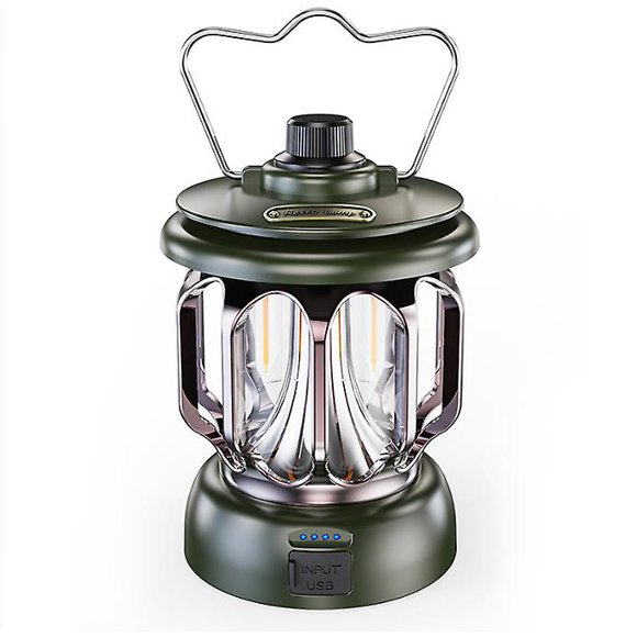 Green LED USB Rechargeable Camping Lamp Vintage Dimmable Warm White Light 5200mAh Power Bank for Camping Fishing Hiking Cave etc